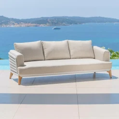 MOBELLIA Salon de jardin aluminium 5 places 4 pcs Monte Carlo Blanc et taupe Blanc - Taupe Online