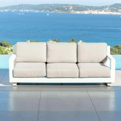 MOBELLIA Salon de jardin aluminium 7 places 5 pcs Elba Blanc et taupe Blanc - Taupe Best