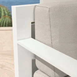 MOBELLIA Salon de jardin aluminium 7 places 5 pcs Elba Blanc et taupe Blanc - Taupe Best