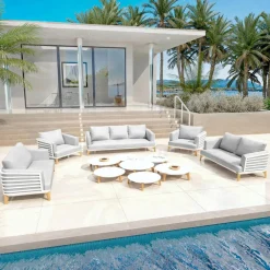 MOBELLIA Salon de jardin aluminium 9 places 12 pcs Monte Carlo Blanc et gris clair Blanc - Gris Clair