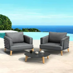 MOBELLIA Salon de jardin aluminium 2 places 3 pcs Monte Carlo Gris Anthracite Online