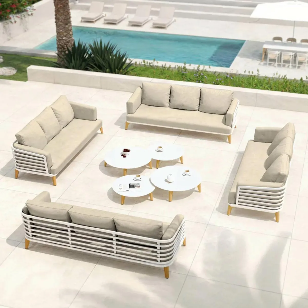 MOBELLIA Salon de jardin aluminium 12 places 8 pcs Monte Carlo Blanc et taupe Blanc - Taupe Outlet