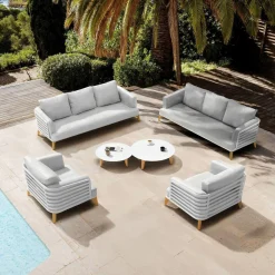 MOBELLIA Salon de jardin aluminium 8 places 6 pcs Monte Carlo Blanc et gris clair Blanc - Gris Clair Online