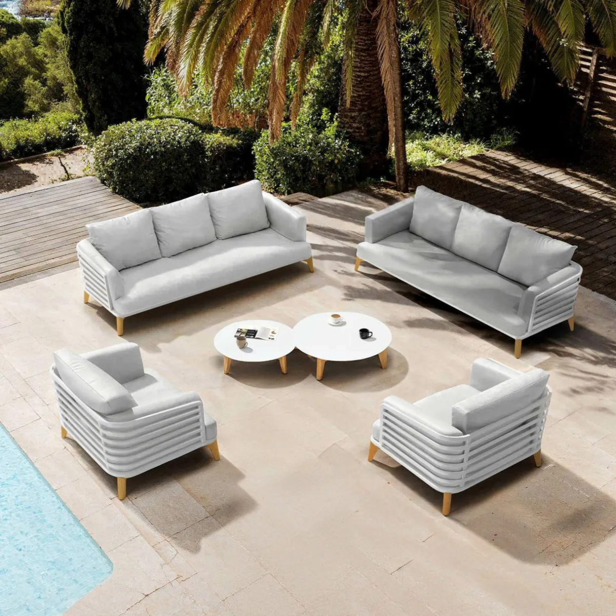 MOBELLIA Salon de jardin aluminium 8 places 6 pcs Monte Carlo Blanc et gris clair Blanc - Gris Clair Online