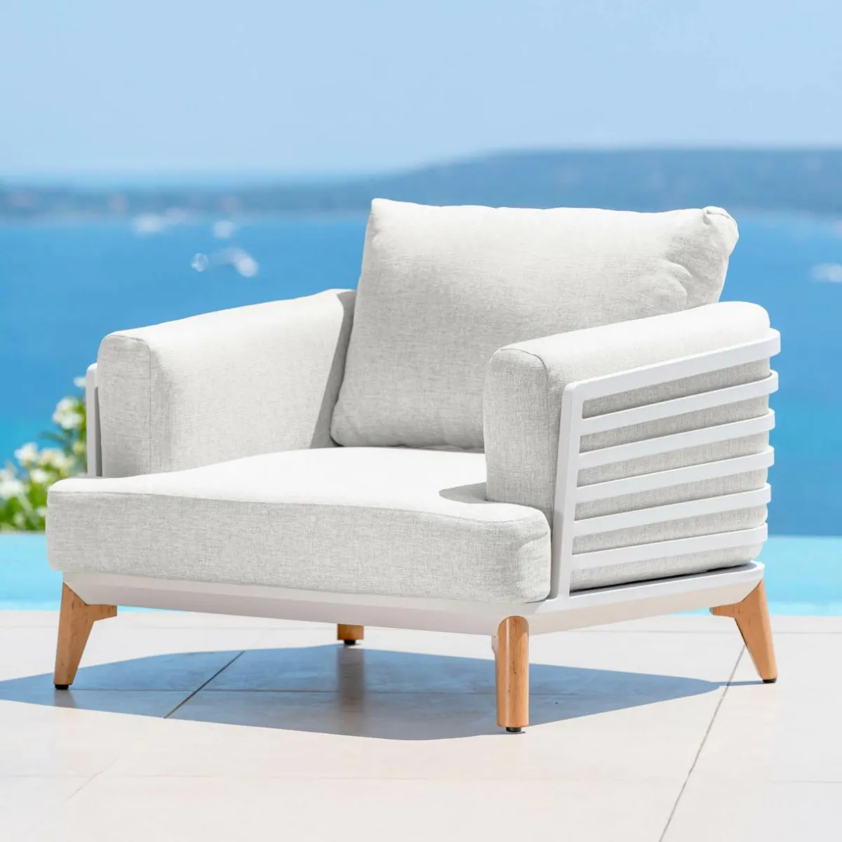 MOBELLIA Salon de jardin aluminium 8 places 6 pcs Monte Carlo Blanc et gris clair Blanc - Gris Clair Online