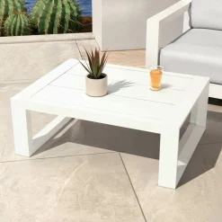 MOBELLIA Salon de jardin aluminium 4 places 4 pcs Elba Blanc et taupe Blanc - Taupe Clearance