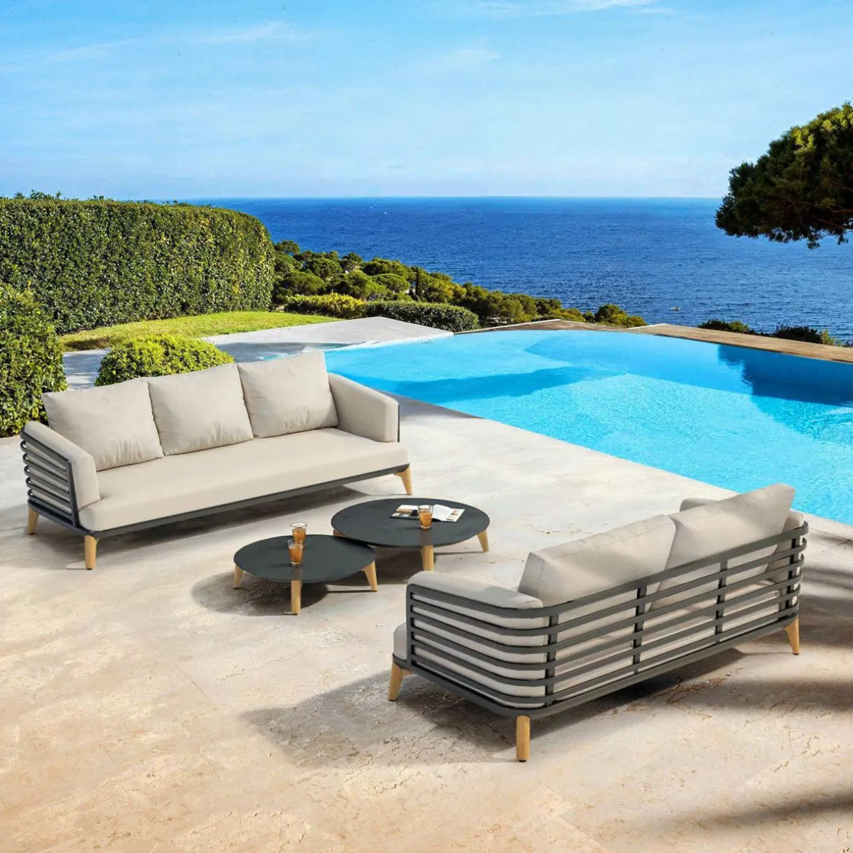 MOBELLIA Salon de jardin aluminium 5 places 4 pcs Monte Carlo Gris anthracite et taupe Anthracite - Taupe Hot