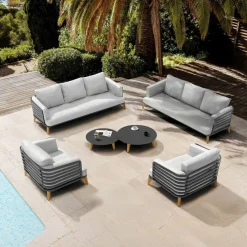 MOBELLIA Salon de jardin aluminium 8 places 6 pcs Monte Carlo Gris anthracite et gris clair Anthracite - Gris Clair Outlet
