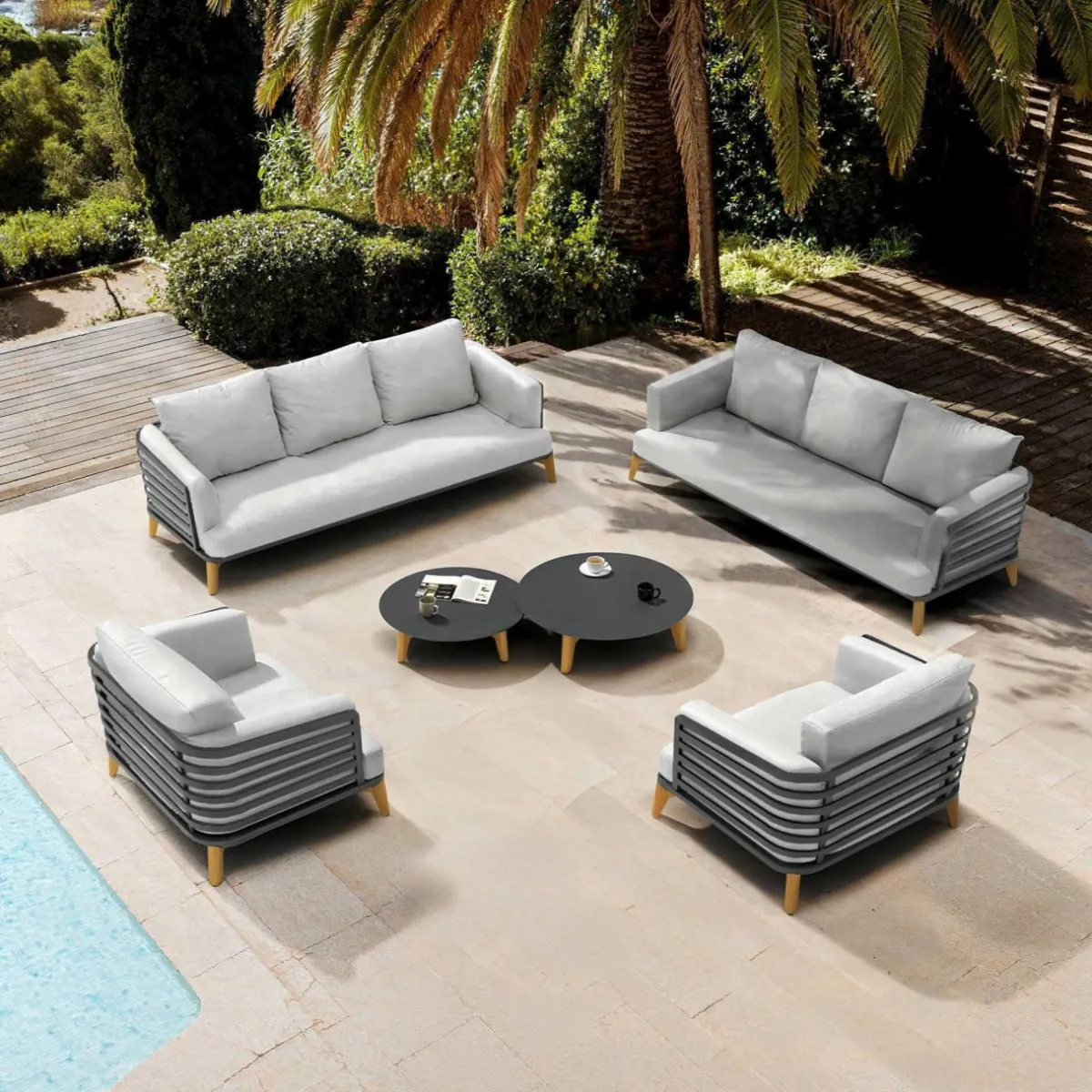 MOBELLIA Salon de jardin aluminium 8 places 6 pcs Monte Carlo Gris anthracite et gris clair Anthracite - Gris Clair Outlet