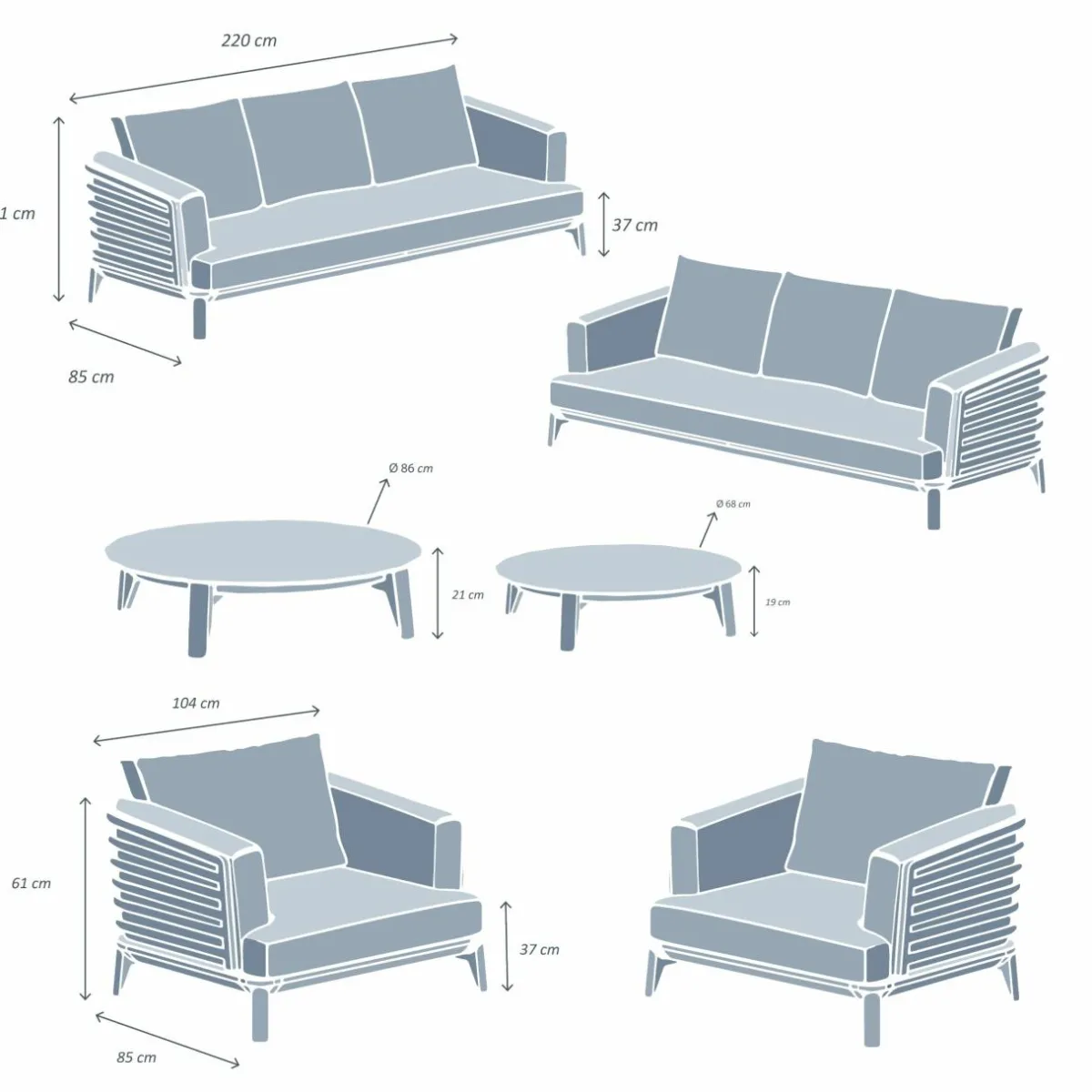 MOBELLIA Salon de jardin aluminium 8 places 6 pcs Monte Carlo Gris anthracite et gris clair Anthracite - Gris Clair Outlet