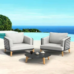 MOBELLIA Salon de jardin aluminium 2 places 3 pcs Monte Carlo Gris anthracite et gris clair Anthracite - Gris Clair Outlet
