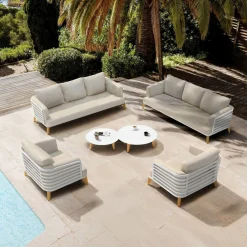 MOBELLIA Salon de jardin aluminium 8 places 6 pcs Monte Carlo Blanc et taupe Blanc - Taupe Clearance