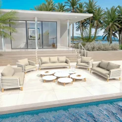 MOBELLIA Salon de jardin aluminium 9 places 12 pcs Monte Carlo Blanc et taupe Blanc - Taupe Discount