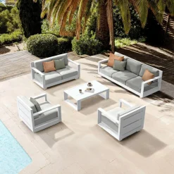 MOBELLIA Salon de jardin aluminium 7 places 5 pcs Elba Blanc et gris clair Blanc - Gris Clair Online