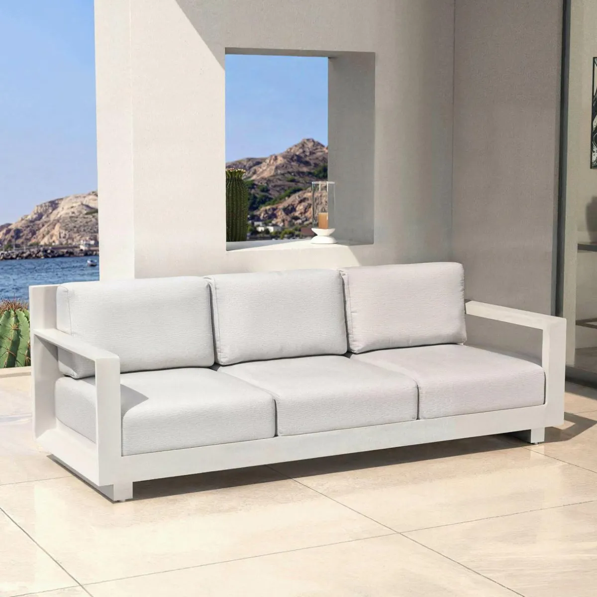 MOBELLIA Salon de jardin aluminium 7 places 5 pcs Elba Blanc et gris clair Blanc - Gris Clair Online