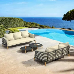 MOBELLIA Salon de jardin aluminium 5 places 4 pcs Monte Carlo Gris anthracite et beige Anthracite - Beige Hot
