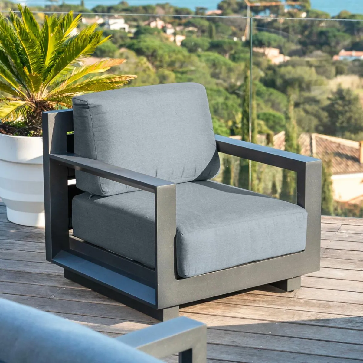 MOBELLIA Salon de jardin aluminium 5 places 4 pcs Elba Gris Anthracite