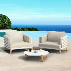 MOBELLIA Salon de jardin aluminium 2 places 3 pcs Monte Carlo Blanc et taupe Blanc - Taupe Hot