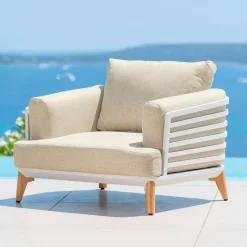 MOBELLIA Salon de jardin aluminium 7 places 6 pcs Monte Carlo Blanc et beige Blanc - Beige Hot