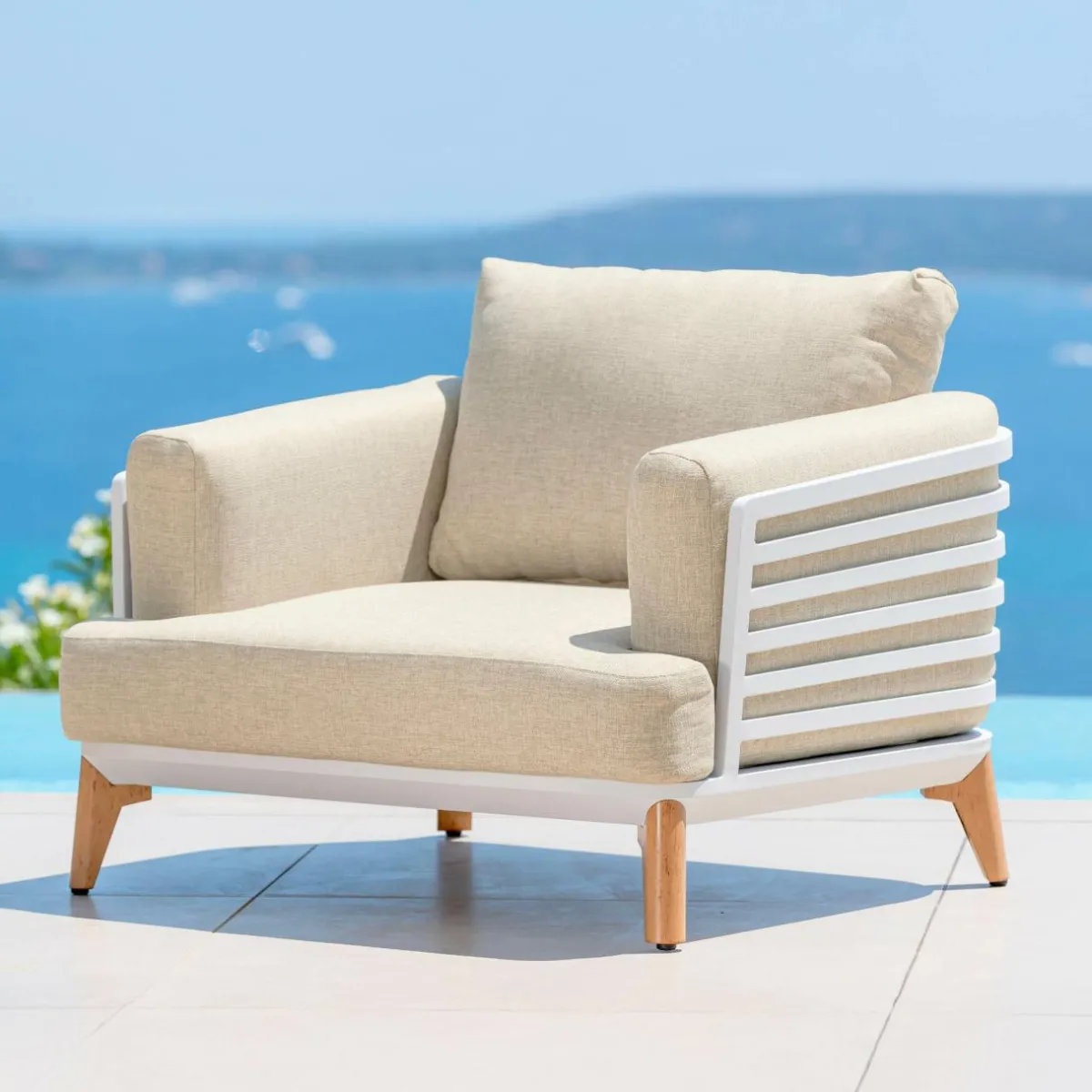 MOBELLIA Salon de jardin aluminium 2 places 3 pcs Monte Carlo Blanc et beige Blanc - Beige New