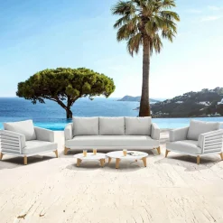 MOBELLIA Salon de jardin aluminium 5 places 5 pcs Monte Carlo Blanc et gris clair Blanc - Gris Clair Outlet