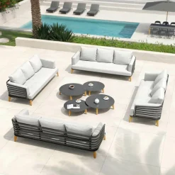 MOBELLIA Salon de jardin aluminium 12 places 8 pcs Monte Carlo Gris anthracite et gris clair Anthracite - Gris Clair New