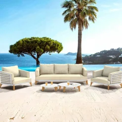 MOBELLIA Salon de jardin aluminium 5 places 5 pcs Monte Carlo Blanc et beige Blanc - Beige Online