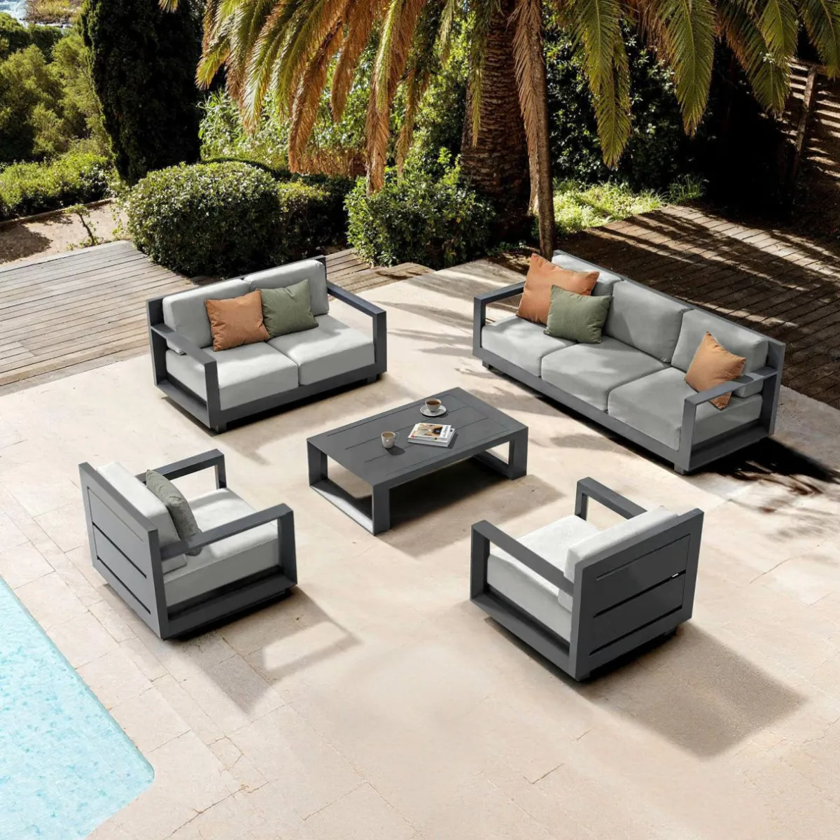 MOBELLIA Salon de jardin aluminium 7 places 5 pcs Elba Gris anthracite et gris clair Anthracite - Gris Clair Discount