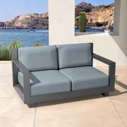 MOBELLIA Salon de jardin aluminium 7 places 5 pcs Elba Gris Anthracite New