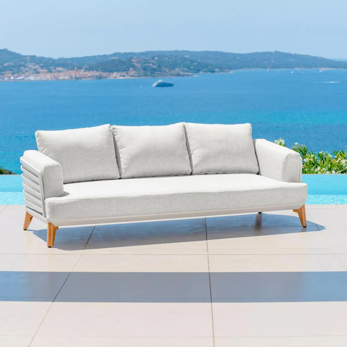 MOBELLIA Salon de jardin aluminium 12 places 8 pcs Monte Carlo Blanc et gris clair Blanc - Gris Clair Clearance