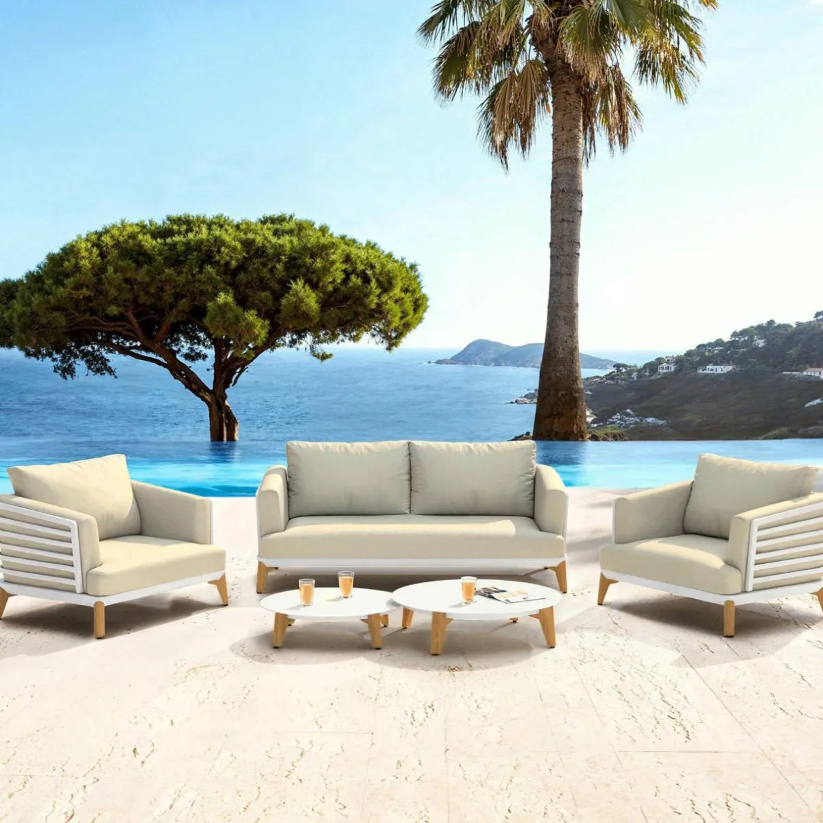 MOBELLIA Salon de jardin aluminium 4 places 5 pcs Monte Carlo Blanc et beige Blanc - Beige Best