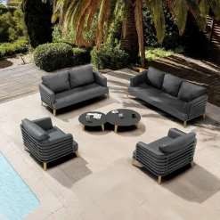 MOBELLIA Salon de jardin aluminium 7 places 6 pcs Monte Carlo Gris Anthracite Online