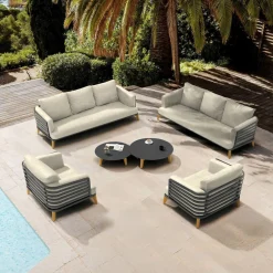 MOBELLIA Salon de jardin aluminium 8 places 6 pcs Monte Carlo Gris anthracite et beige Anthracite - Beige Hot