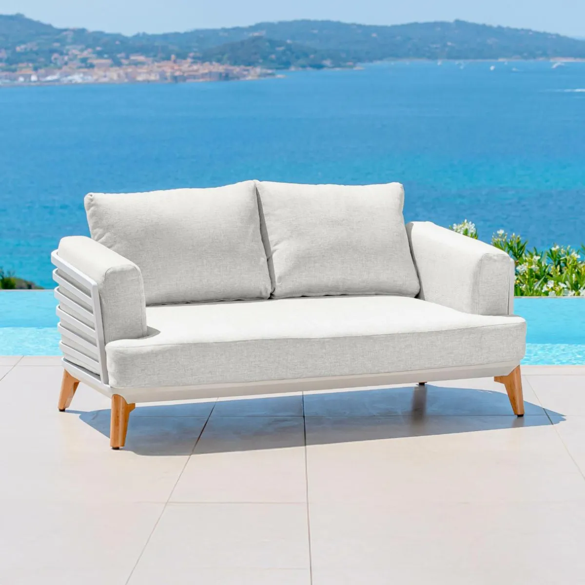 MOBELLIA Salon de jardin aluminium 7 places 6 pcs Monte Carlo Blanc et gris clair Blanc - Gris Clair Outlet