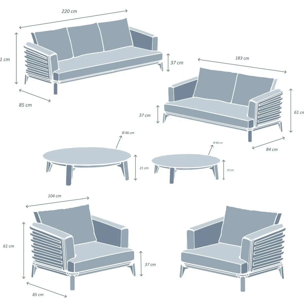 MOBELLIA Salon de jardin aluminium 7 places 6 pcs Monte Carlo Blanc et gris clair Blanc - Gris Clair Outlet
