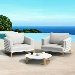 MOBELLIA Salon de jardin aluminium 2 places 3 pcs Monte Carlo Blanc et gris clair Blanc - Gris Clair Hot