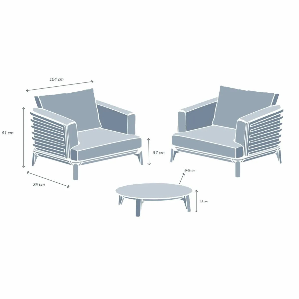 MOBELLIA Salon de jardin aluminium 2 places 3 pcs Monte Carlo Blanc et gris clair Blanc - Gris Clair Hot
