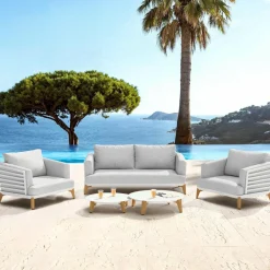MOBELLIA Salon de jardin aluminium 4 places 5 pcs Monte Carlo Blanc et gris clair Blanc - Gris Clair