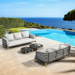 MOBELLIA Salon de jardin aluminium 5 places 4 pcs Monte Carlo Gris anthracite et gris clair Anthracite - Gris Clair Hot
