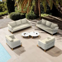 MOBELLIA Salon de jardin aluminium 8 places 6 pcs Monte Carlo Blanc et beige Blanc - Beige New