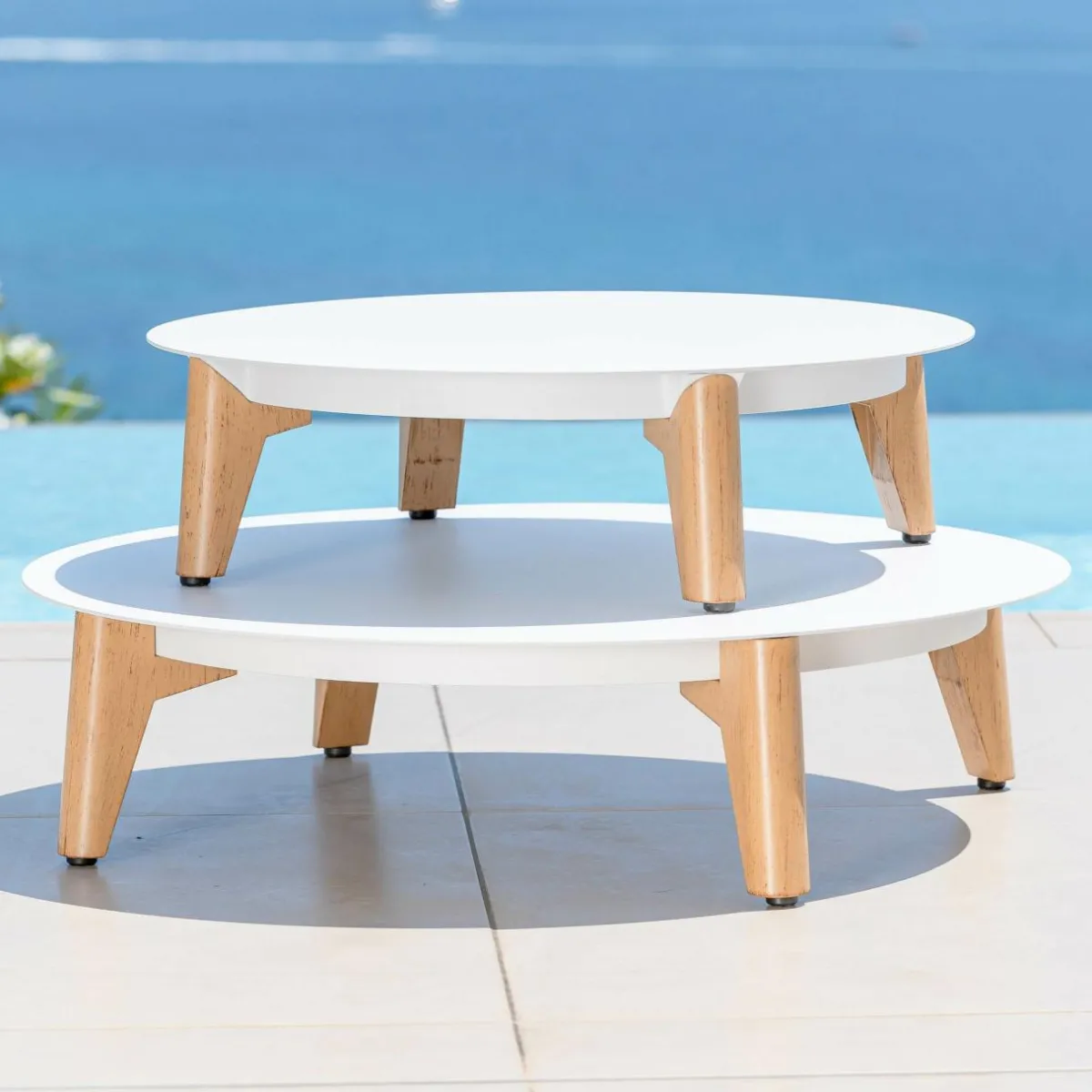 MOBELLIA Salon de jardin aluminium 8 places 6 pcs Monte Carlo Blanc et beige Blanc - Beige New