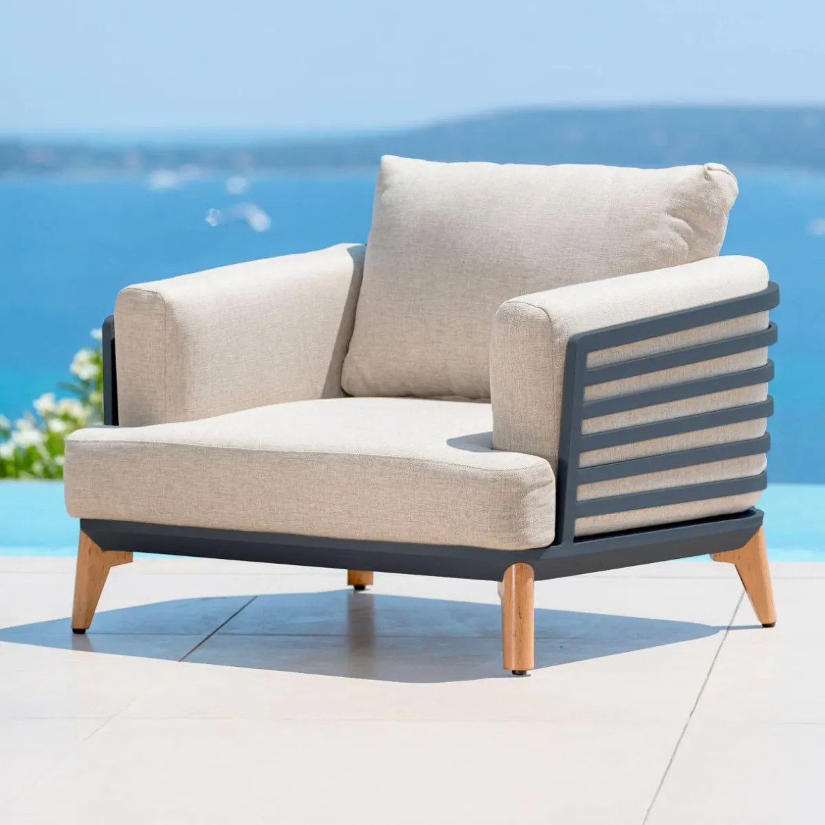 MOBELLIA Salon de jardin aluminium 2 places 3 pcs Monte Carlo Gris anthracite et taupe Anthracite - Taupe Hot
