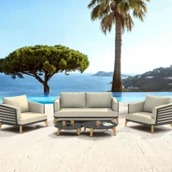 MOBELLIA Salon de jardin aluminium 4 places 5 pcs Monte Carlo Gris anthracite et beige Anthracite - Beige