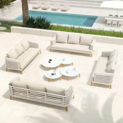 MOBELLIA Salon de jardin aluminium 12 places 8 pcs Monte Carlo Blanc et beige Blanc - Beige Online