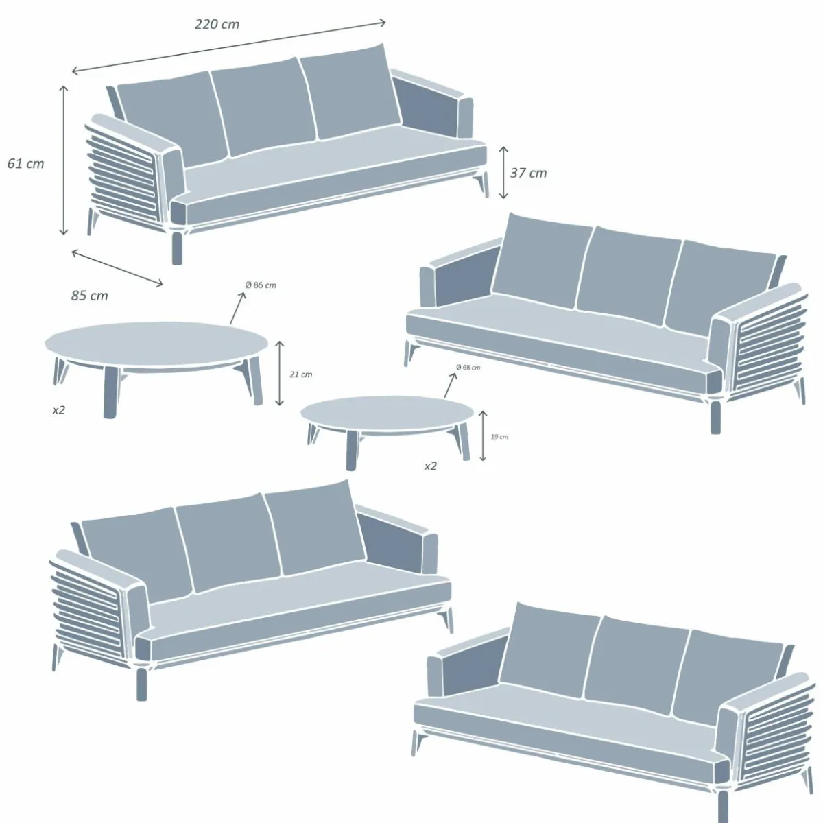 MOBELLIA Salon de jardin aluminium 12 places 8 pcs Monte Carlo Blanc et beige Blanc - Beige Online