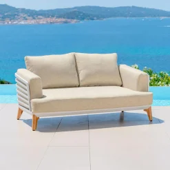 MOBELLIA Salon de jardin aluminium 5 places 4 pcs Monte Carlo Blanc et beige Blanc - Beige New