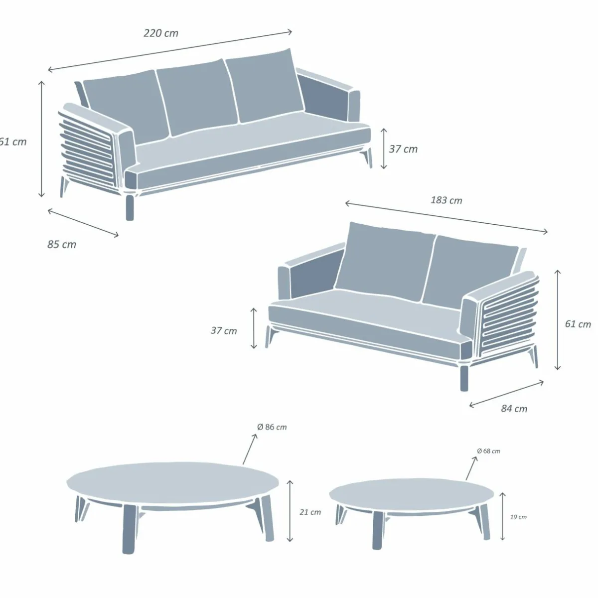 MOBELLIA Salon de jardin aluminium 5 places 4 pcs Monte Carlo Blanc et beige Blanc - Beige New