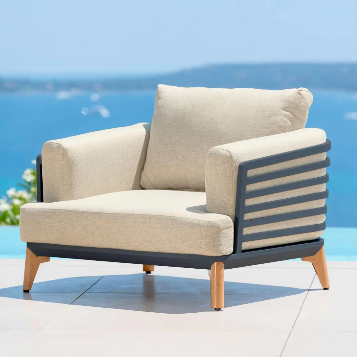 MOBELLIA Salon de jardin aluminium 9 places 12 pcs Monte Carlo Gris anthracite et beige Anthracite - Beige Outlet