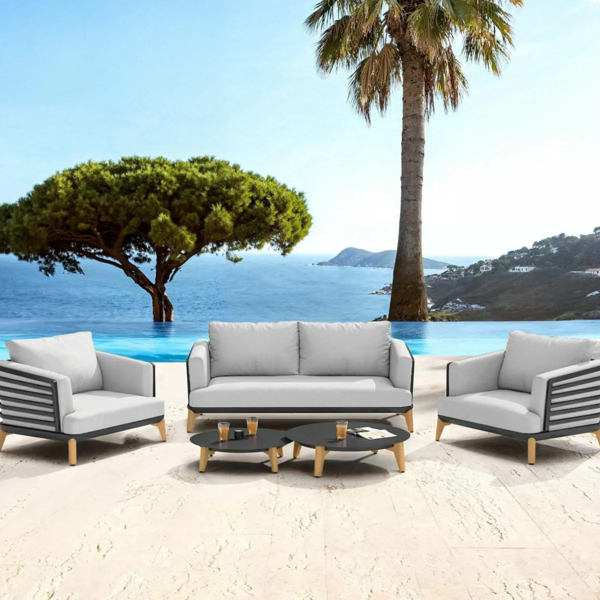 MOBELLIA Salon de jardin aluminium 4 places 5 pcs Monte Carlo Gris anthracite et gris clair Anthracite - Gris Clair Clearance