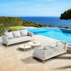 MOBELLIA Salon de jardin aluminium 5 places 4 pcs Monte Carlo Blanc et gris clair Blanc - Gris Clair Clearance